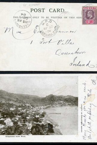 Grenada KEVII 1d on a St Vincent Post card