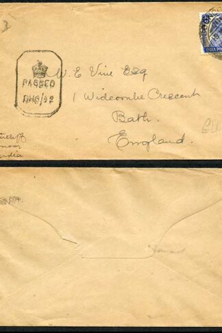 India KGVI 3 1/2a on Censored cover