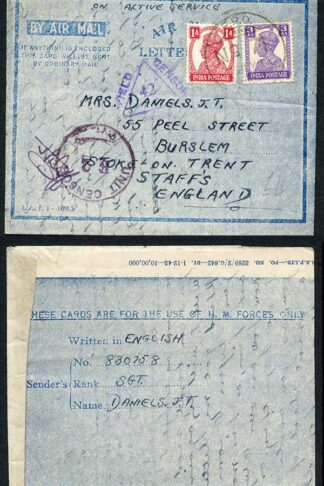 India KGVI 1a and 3a on Censored cover