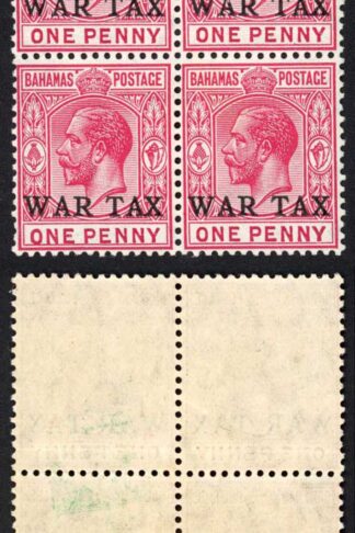 Bahamas SG93 1d opt War Tax U/M Block Cat 32 + pounds
