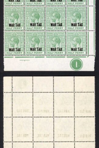 Bahamas SG96 1/2d opt War Tax Block of 40 U/M Cat 90++ pounds