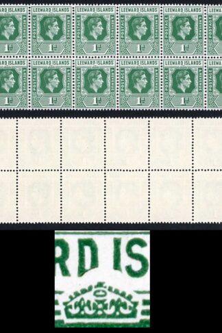 Leeward Is SG100a 1d Blue Green DI Flaw in a U/M Block Cat 256++ pounds