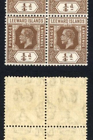 Leeward Is SG81 1/4d Brown Die 1 wmk Mult Script U/M Block Cat 80++ pounds