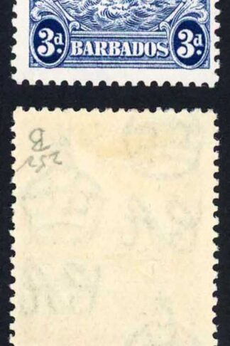 Barbados SG252ca 3d Blue Variety Line over horses head M/M Cat 130 pounds