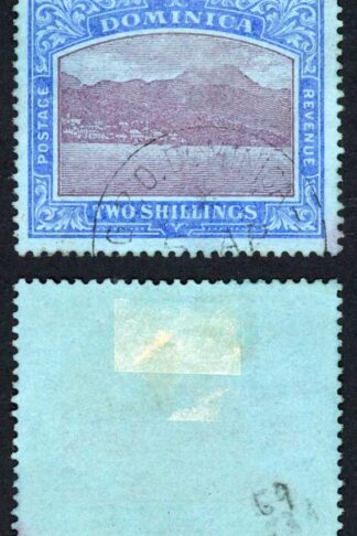 Dominica SG53b 2/- Wmk Mult Crown CA (sideways inverted) (small stain) Cat 100