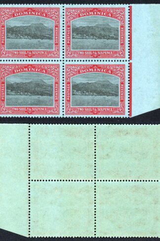 Dominica SG70 2/6 Wmk Mult Script CA U/M Block (top value) Cat 180+++ pounds