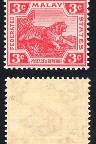 Malay SG34b 3c Scarlet wmk Mult crown sideways U/M Cat 38 pounds