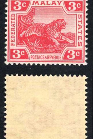 Malay SG34b 3c Scarlet wmk Mult crown sideways U/M Cat 38 pounds