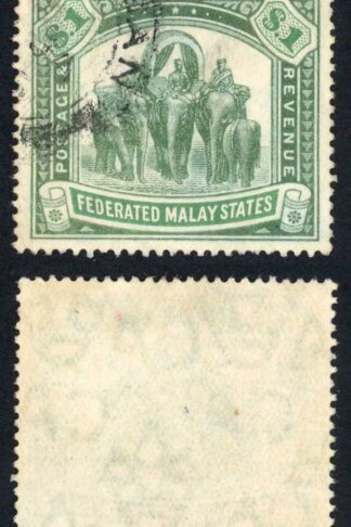 Malay SG48 One Dollar Grey-green and green Wmk Crown CA