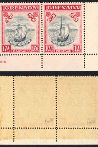 Grenada SG163e 10/- Slate Blue and carmine narrow perf 14 U/M Pair Cat 100 poun