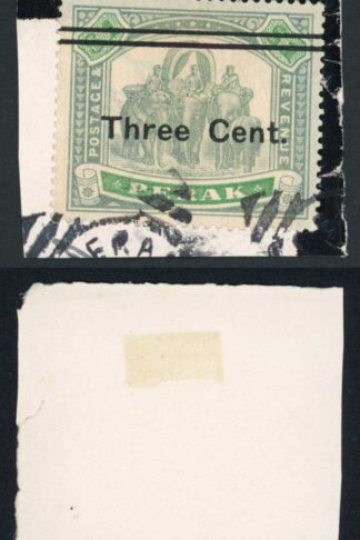 Perak SG86 3c on One Dollar Green and Pale green on Piece Cat 160 Pounds