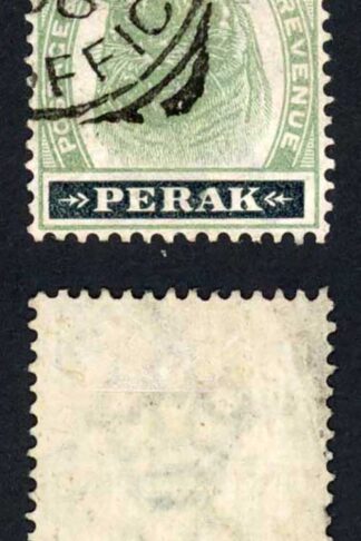 Perak SG75 50c Green and Black Fine used Cat 200 Pounds