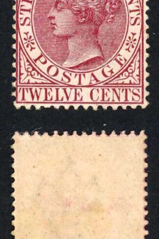 Straits Settlements SG67 12c Brown-purple Wmk Crown CA M/M Cat 95 Pounds