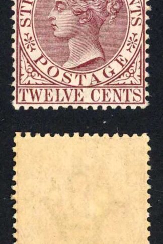 Straits Settlements SG67 12c Brown-purple Wmk Crown CA M/M Cat 95 Pounds
