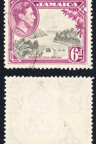 Jamaica SG128Var 6d Grey and Purple Centre Doubled (kiss print)