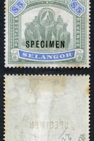 Selangor SG64 Five Dollar SPECIMEN M/M (Thinned and toned)