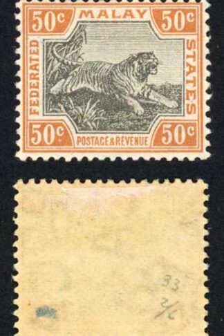 Malay Federation SG47 50c grey-brown and orange-brown Chalky Cat 80 Pounds