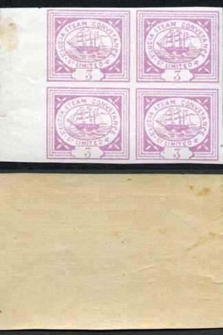 St Lucia 1870 Steam Conveyance Company 3d Local Stamps in a U/M Block of 4