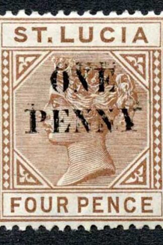 St Lucia SG55a 1d on 4d Brown Partial double surcharge M/M Cat 225 pounds
