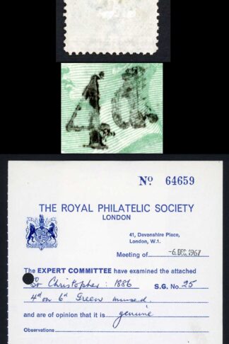 St Kitts Nevis SG25 4d on 6d Looks Opt Doubled but RPS Cert doesnt mention it M