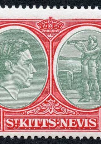 St Kitts Nevis SG77a 5/- perf 14 chalky paper M/M Cat 140 pounds