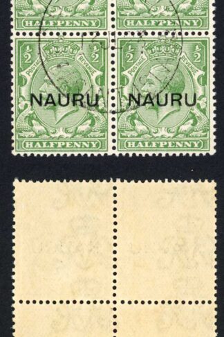 Nauru SG13 1/2d overprint 13.5mm Fine used Block Cat 220 pounds