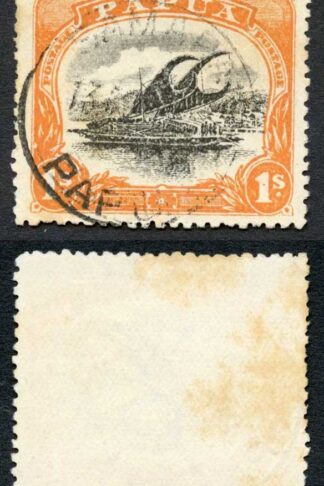Papua SG81 1/- Black and Orange Perf 12.5 Wmk Inverted (some toning) Cat 25 pou