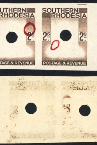 Southern Rhodesia SG50 2/- Imperf U/M Proof Pair