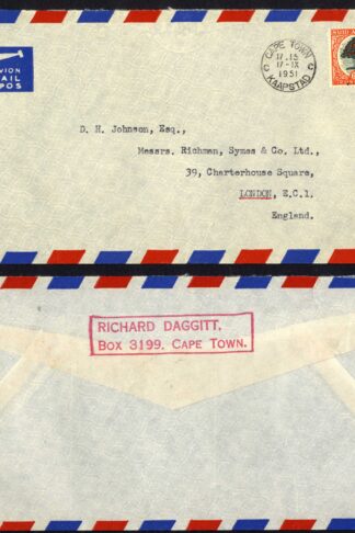 South Africa 1951 Airmail cover
