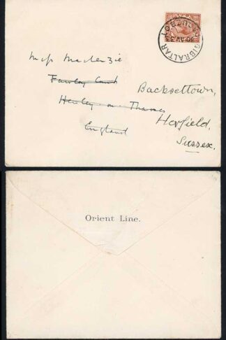 Gibraltar GB KGV 1 1/2d on cover to England with PAQUEBOT CDS