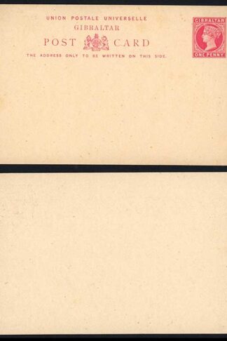 Gibraltar HG4 QV 1d Rose  Postcard on buff mint