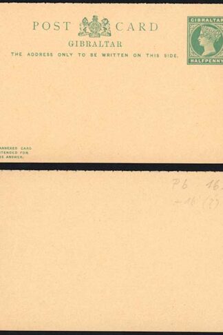 Gibraltar HG6 QV 1/2d Green on buff Reply Card Mint
