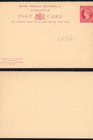Gibraltar HG7 QV 1d Rose on buff Reply card on buff mint