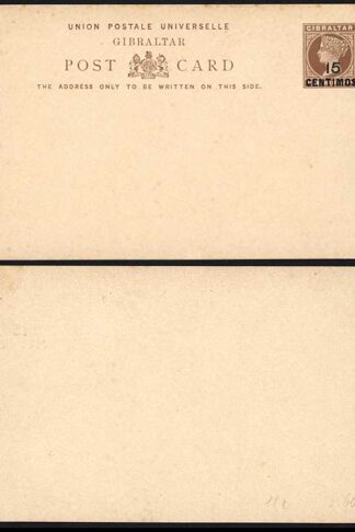 Gibraltar HG11 15c on 1 1/2d Brown Buff Postcard Slant top to 5