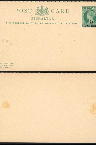 Gibraltar HG12 5c on 1/2d Green on Buff Reply card Mint