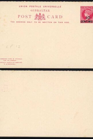 Gibraltar HG13 10c on 1d Rose on Buff Reply card  Mint