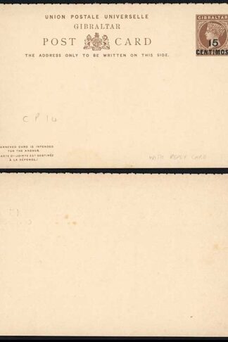 Gibraltar HG14 15c on 1 1/2d Brown Buff Reply card  Slant top to 5