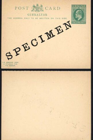 Gibraltar HG27 KEVII 1/2d  Green reply card opt SPECIMEN