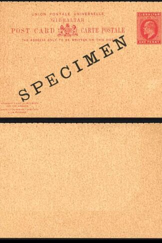 Gibraltar HG28 KEVII  1d Rose reply card opt SPECIMEN