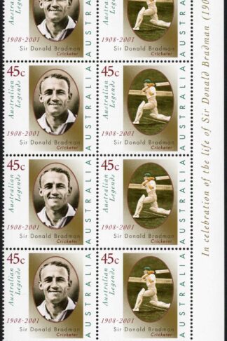 Australia SG2077a 2001 Sir Donald Bradman (cricketer) Block of 8 U/M