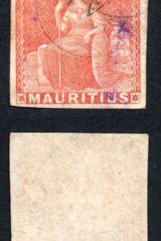 Mauritius SG28 (6d) Vermilion (corner crease) Cat 120 pounds