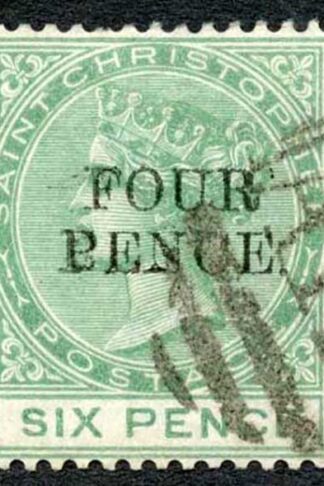 St Kitts-Nevis SG22a 5d on 6d Green with dot after Pence Cat 50 pounds