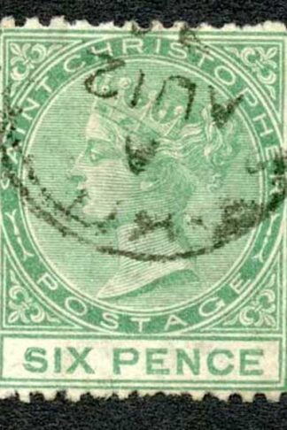 St Kitts-Nevis SG5 6d Green Wmk Crown CC Perf 12.5 Cat 7.50 pounds