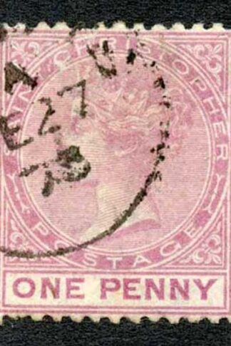 St Kitts-Nevis SG1 1d Dull Rose Wmk Crown CC Perf 12.5 Fine used Cat 50 pounds