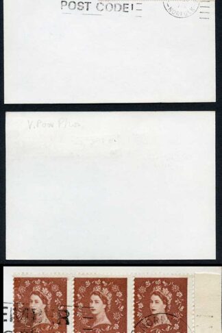 Dollis Hill 2d Green AOP Strip plus Blue Dummy Stamp on a card
