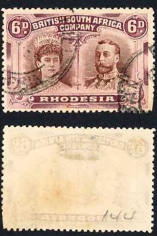 Rhodesia SG144 6d red-brown and mauve Cat 50 pounds