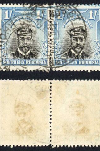 Southern Rhodesia SG10 1/- Black and Light Blue Pair Cat 26+ pounds