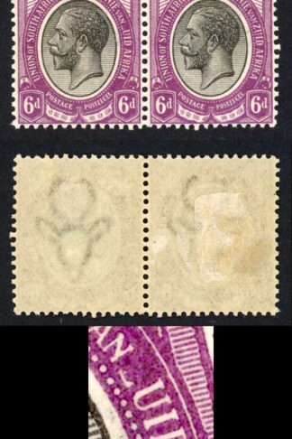 South Africa SG11a 6d Black and Bright Violet Z of ZUID mostly missing in M/M P