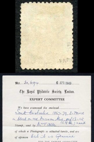 South Australia SG66 1868-79 3d on 4d Prussian blue perf 11.5-12.5 SUPERB USED