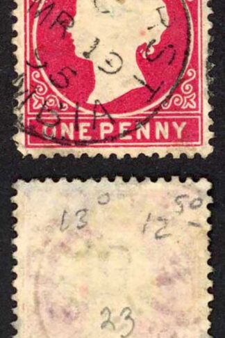 Gambia SG23 QV 1d Crimson Wmk Crown CA S/ways Fine Used